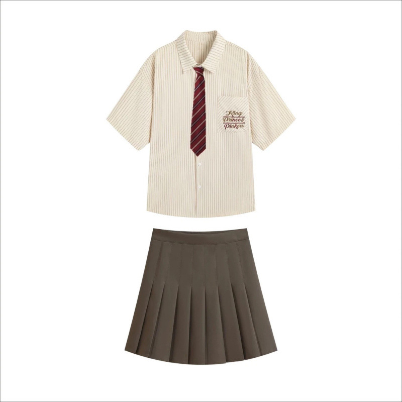 카키색 셔츠 + 커피 스커트 [신상 고급 투피스 슈트]