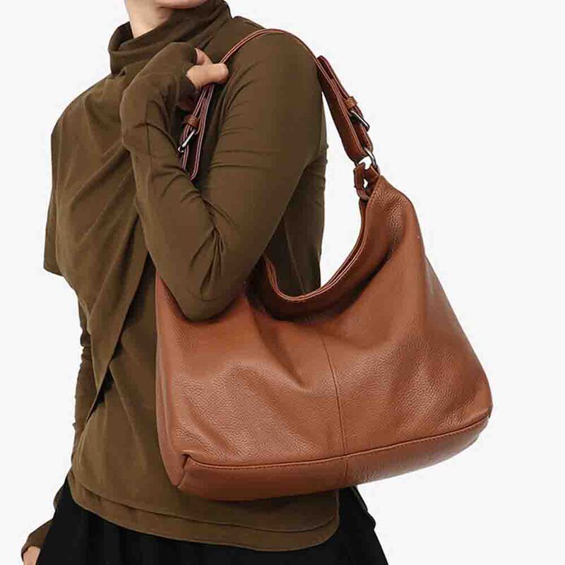 Foreign trade large capacity tramp Bag custom pleated shoulder Bag soft cowhide portable commuter Bag OEM Hobo Bag