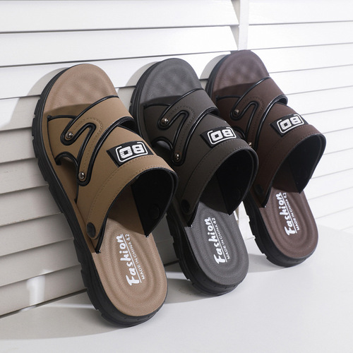 Summer Men's Leather Sandals, Thick Sole Breathable Waterproof Beach Shoes, Anti-Slip and Anti-Odor, Dual-Purpose for Driving and Relaxing