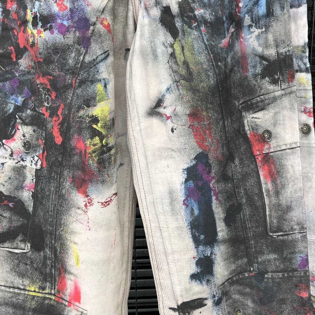 Streetwear Distressed Denim Pants – Oversized High-Waisted Wide-Leg Jeans With 3D Print Graffiti & Splatter Paint Design_ecoleips.com