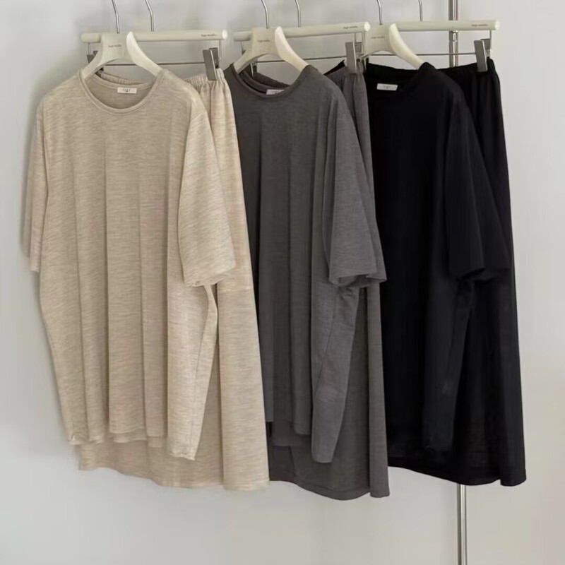 Tencel Lightweight Oversized T-Shirt Set, Raw Edge Design, Relaxed Old Money Style, Niche Summer Style for Women