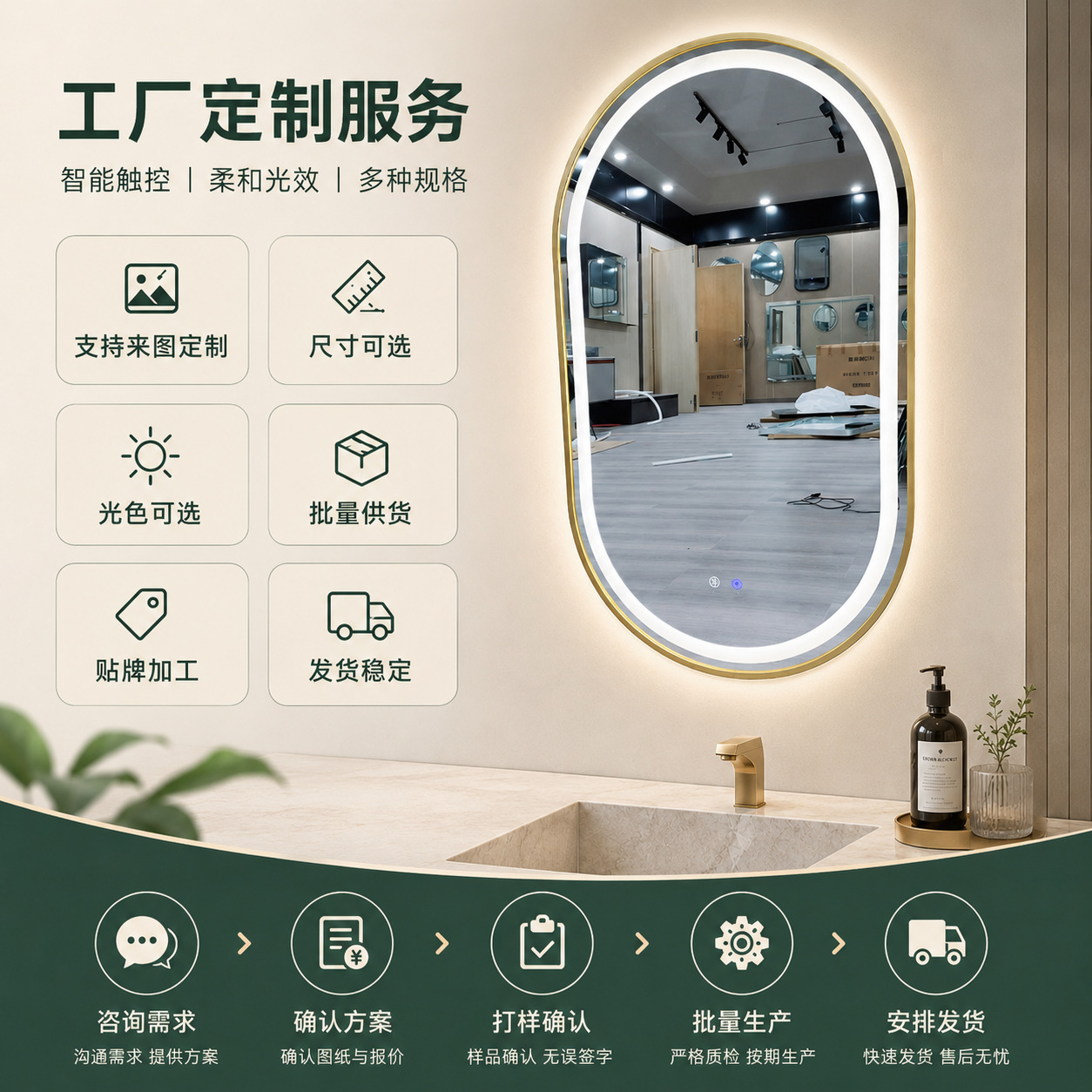 Espejo de Baño Inteligente LED Ovalado de Vidrio Antiniebla Táctil para Baño y Hotel image 5