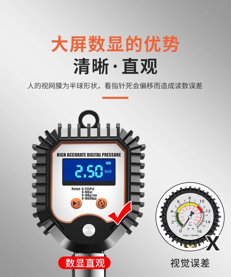 Air Pressure Gauge High-Precision Tire Pressure Gauge with Inflation Head Car Tire Pressure Monitor Counting Display Air Gun Inflator