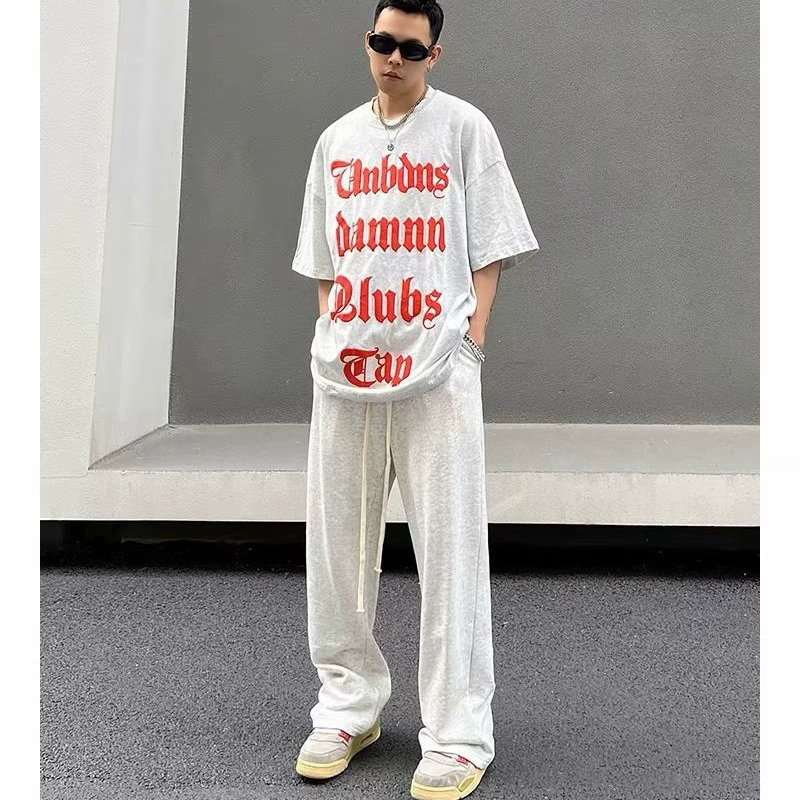 Брюки Trend Brand тонкие повседневные свободного прямого кроя, осень, размеры M–8XL, серые/чёрные