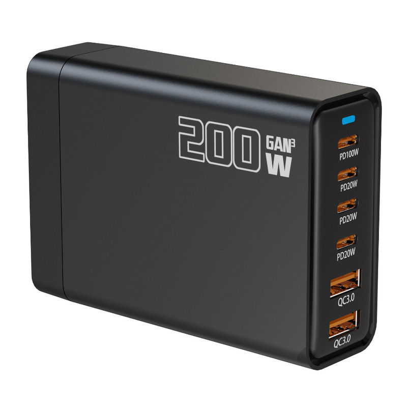 Cross-Border 200W Gallium Nitride Charger Multi-Port Fast Charging Plug Suitable for Apple and Huawei Gallium Smart Super Fast Charging