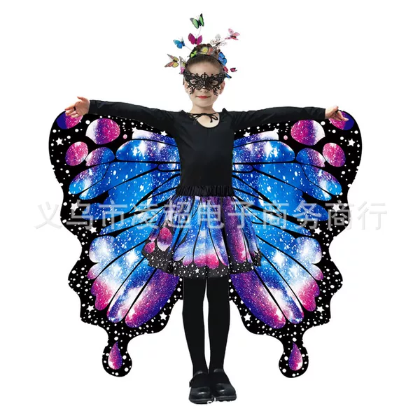 Children's New Lace-up Big Butterfly Shawl Butterfly Shawl European and American Belly Dance Butterfly Wings Digital Printed Shawl