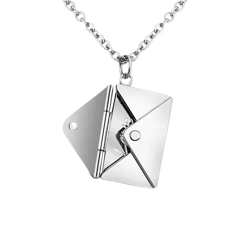 Fengxin Seal Titanium Steel Engraved Love Letter Envelope Pendant Creative Design Couple Internet Red Necklace_voghion.com
