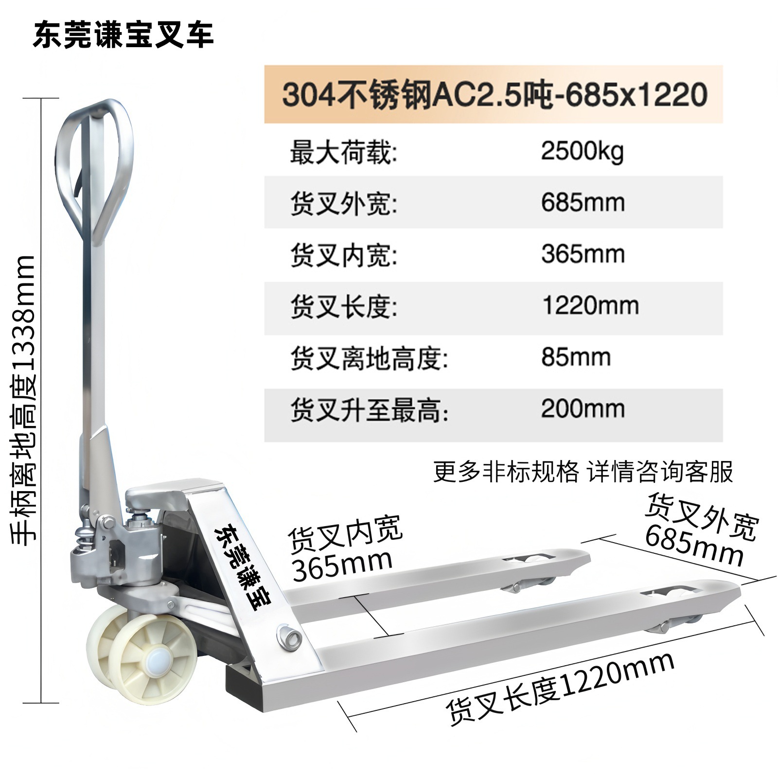 Fábrica de alimentos y medicamentos, almacenamiento en frío, productos acuáticos, paletas hidráulicas manuales de acero inoxidable 304, carretillas elevadoras galvanizadas