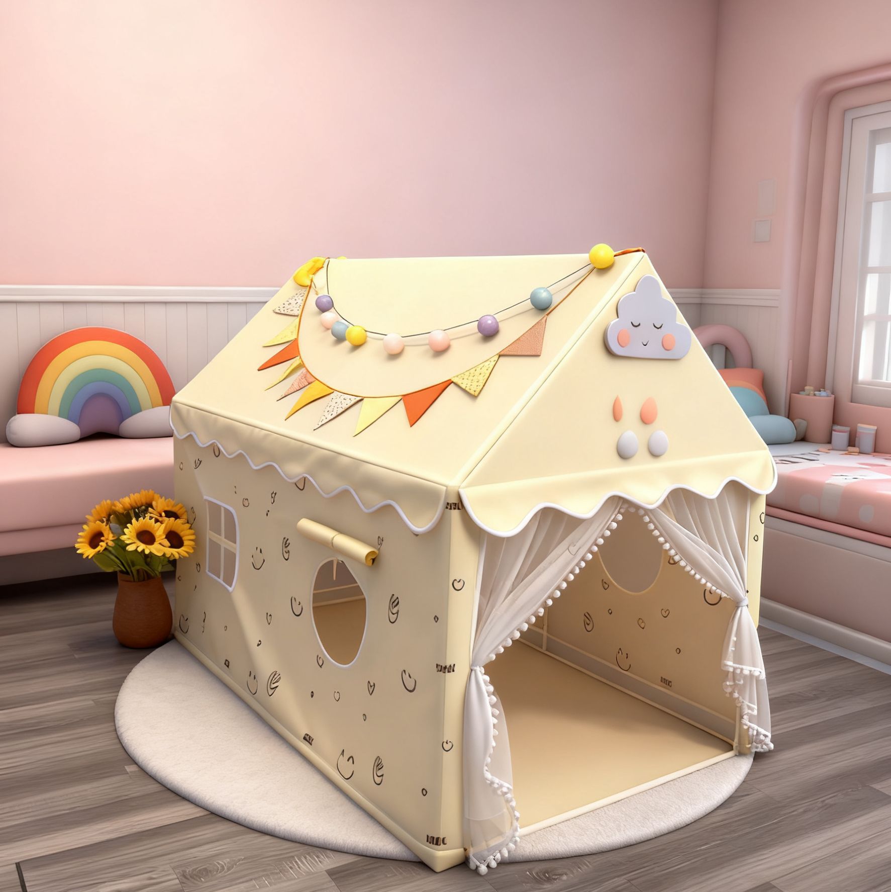 Carpa interior para niños extensión al por mayor sonriente princesa castillo casa de juguetes para bebés juegos de cama base secreta
