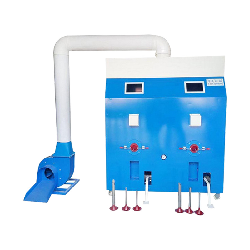 Máquina de llenado de algodón de doble puerto de fábrica de juguete de peluche máquina de llenado de algodón almohada núcleo PP algodón abajo algodón de doble eje máquina de llenado de algodón