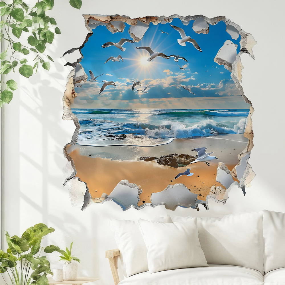 Aike DD3675 Summer New Beach Waves Stickers Wall Stickers Restaurant Living Room Decoration Stickers Self-adhesive Stickers