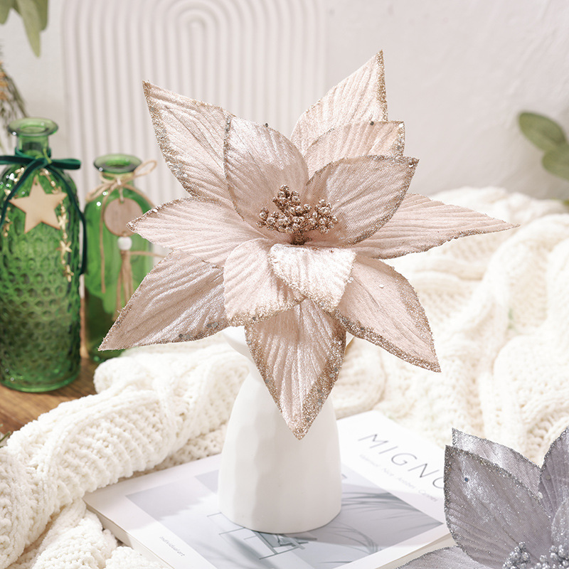 2023 nueva flor de Navidad coreana de alta calidad 30cm champán plata rojo simulación decoración de flores de Navidad hechas a mano