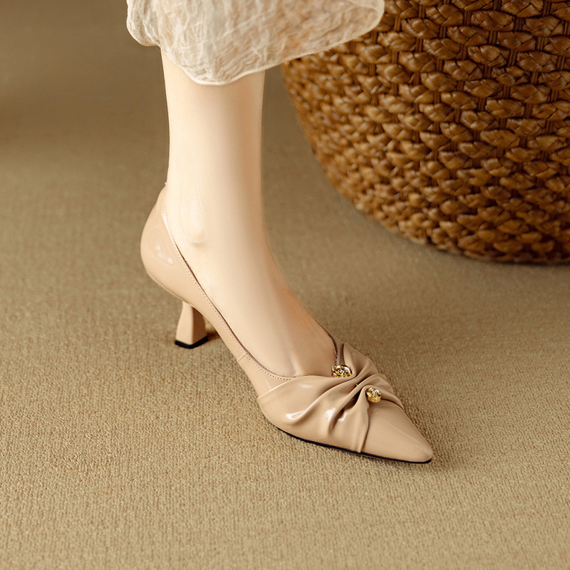 The Story of Roses~7Cm Thin-Heeled High-Heeled Shoes 2025 Autumn New Style Bow-Knot Pointed-Toe Single Shoes for Women French Elegance