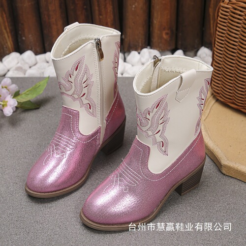 Children's Winter Princess Girl Boots, Insulated and Felted, Western Style New Long Boots with Embroidery