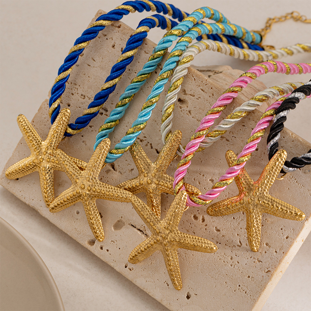 Taena collar de estrella de mar de acero inoxidable europeo y americano apilado para llevar estrella de mar de alta calidad collar de acero de titanio de cuerda gruesa joyería explosiva transfronteriza image 1