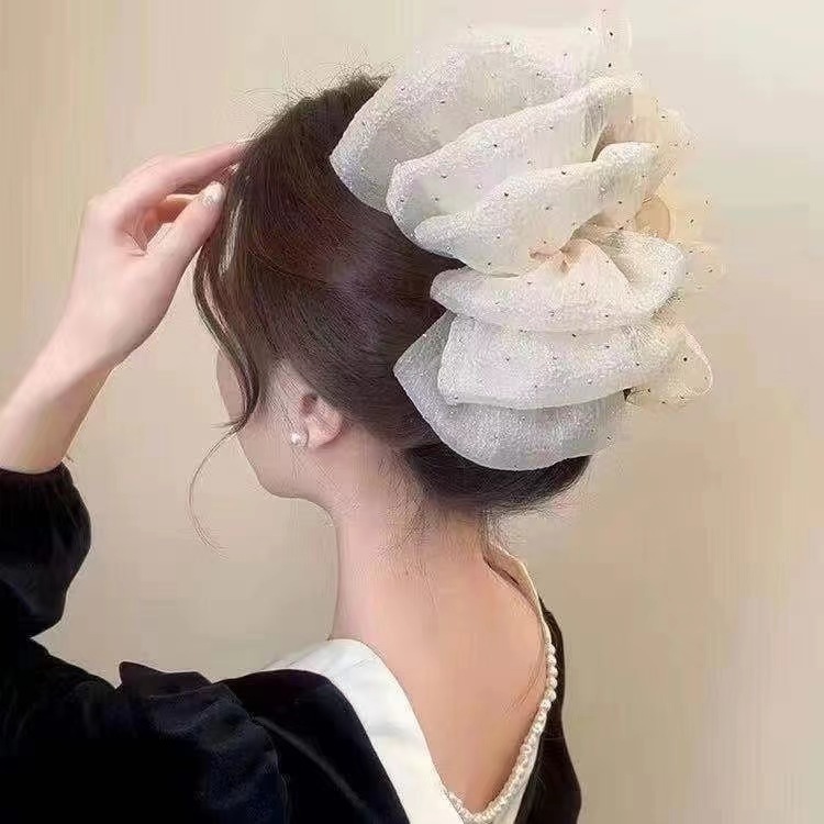 韩系蕾丝蝴蝶结马尾抓夹女2025新款后脑勺高级感发夹气质顶夹发饰|undefined
