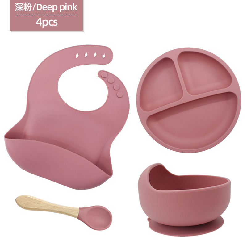 Vajilla de silicona para niños Juego de 6 piezas de silicona para bebés Tazón de alimentos complementarios separados Cuchara tenedor Taza para aprender a beber Juego de vajilla para madres y bebés