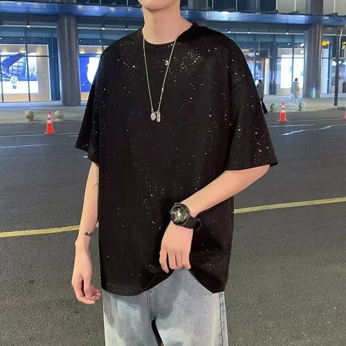 Sky sky starry sky short-sleeved T-shirt men's fashion brand American heavy weight large-size clothes summer loose men's half-sleeve T-shirt