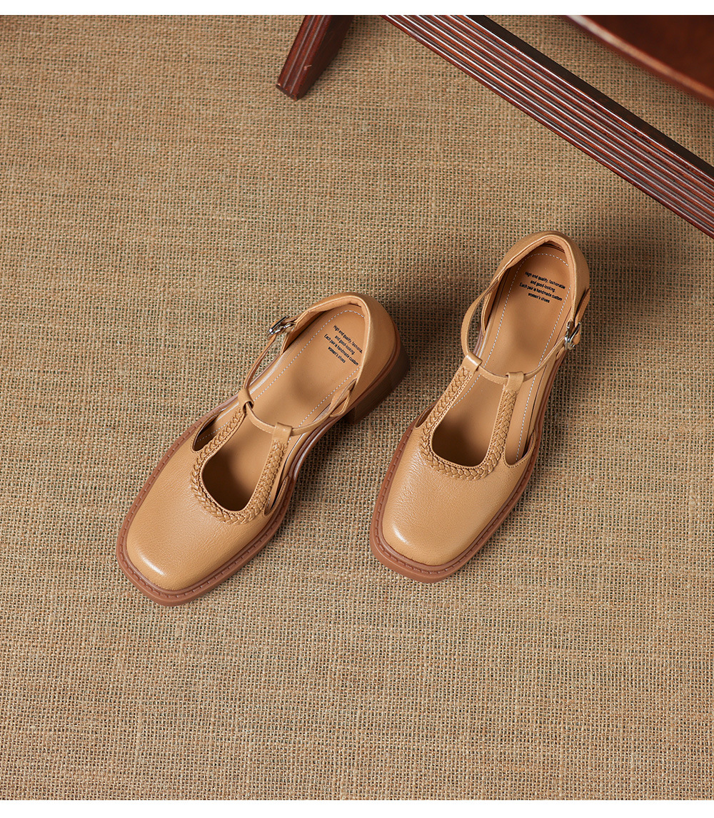 Sandal cao gót nữ mũi vuông quai chữ T đế dày — màu trắng ngà chi tiết 22