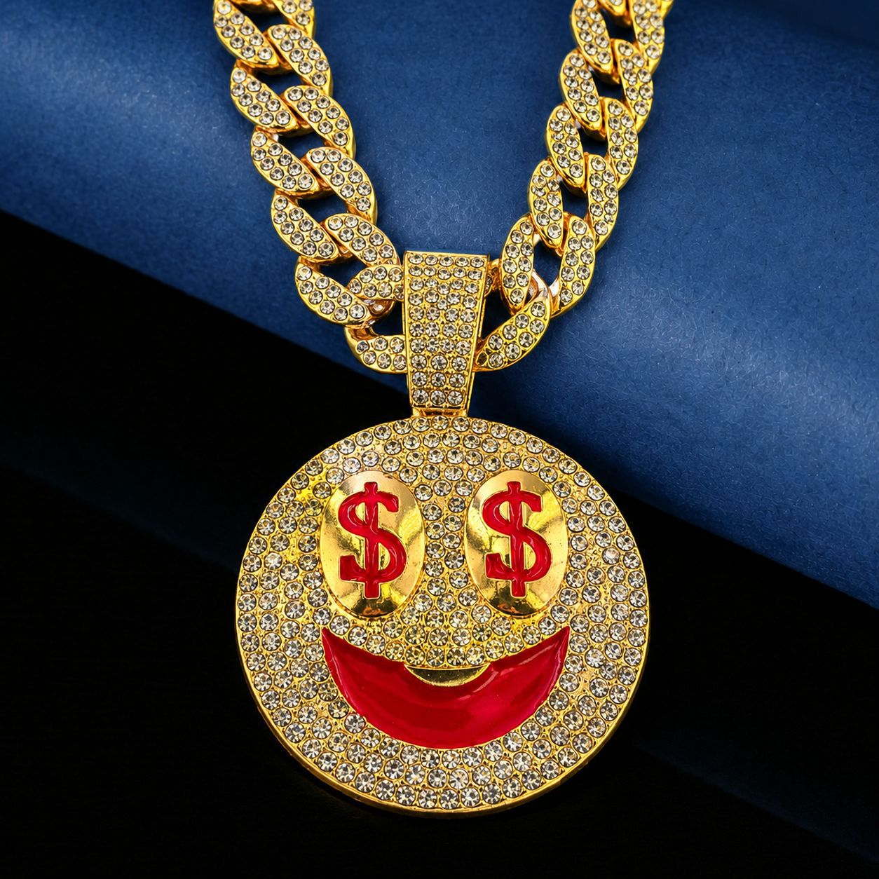 Hip-Hop dólar emoticon colgante de aleación personalidad europea y americana collar de rap Amazon venta caliente para hombres joyas de cadena cubana