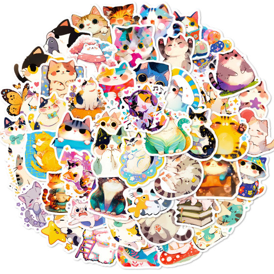 50 watercolor cat diaries Japanese adorable cartoon graffiti stickers adorable cat life daily stickers