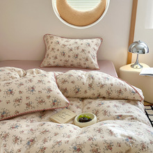 复古花卉柔软全棉双层纱床上四件套床笠纯棉床单被套1.8一件代发