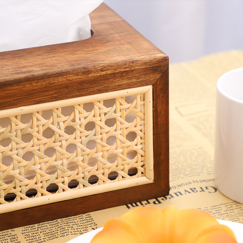Caja de pañuelos de madera maciza de lujo de estilo japonés caja de almacenamiento de pañuelos de mesa de té de madera de acacia sala de estar mesa de comedor caja de pañuelos en stock