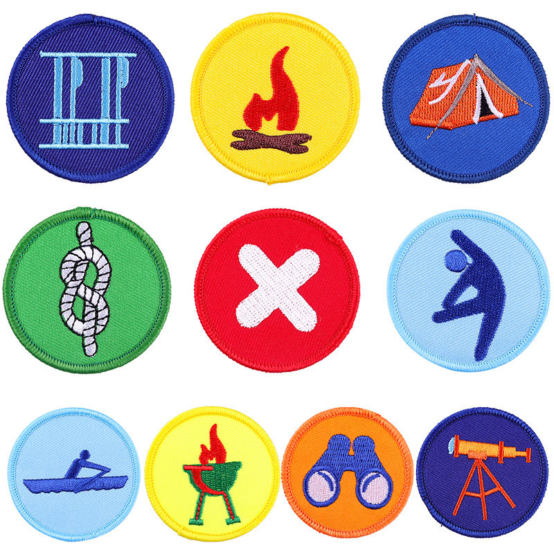 跨境专供热熔胶熨烫绣花贴圆形图标标志刺绣布贴衣服装饰diy布贴