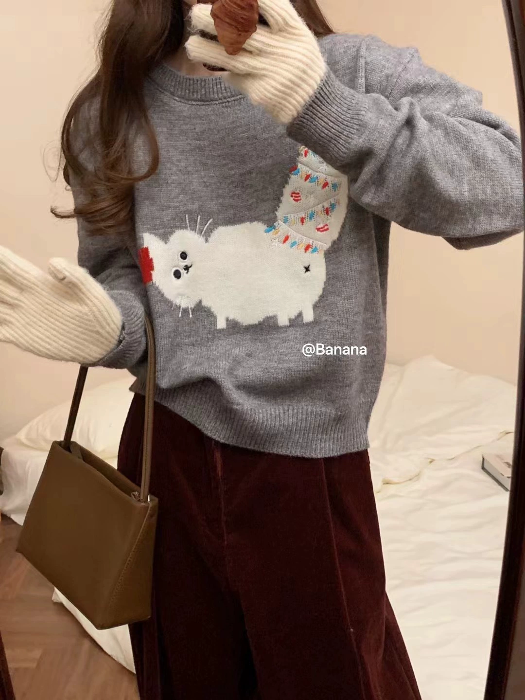 New Year Embroidered Cat Jacquard Sweater