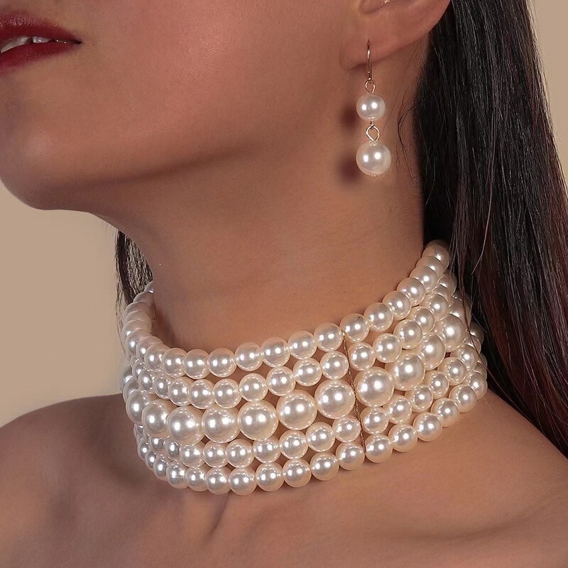 European and American Fashion Cross-Border Jewelry Bohemian Style Multi-Layer Necklace Minimalist Style Pearl Beaded Necklace for Women