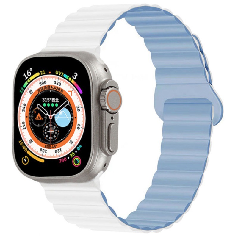 Correa de reloj de silicona bicolor adecuada para Apple iwatchs11, correa de reloj inteligente s10ultra con hebilla magnética