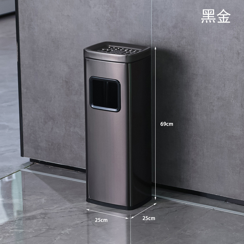 Bote de basura de acero inoxidable del hotel con cenicero, entrada de ascensor vertical, pasillo del vestíbulo, columna de humo para fumar comercial