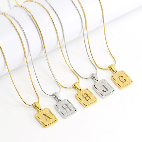Cross-border European and American titanium steel pressed sand hollow letter pendant 26 English letters snake bone chain 18K stainless steel necklace for women