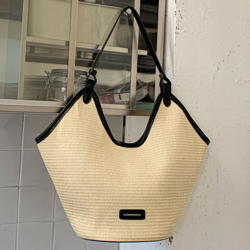 Geflochtene Stroh-einkaufstasche Für Damen, Strand-umhängetasche_voghion.com