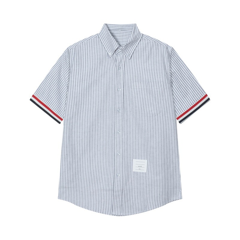 TB JL Shirt Short-sleeved Summer New Style Cuff Ribbon Oxford Strips Fashion Brand Casual Shirt for Men and Women TB JL Shirt Short-sleeved Summer New Style Cuff Ribbon Oxford Strips Fashion Brand Casual Shirt for Men and Women