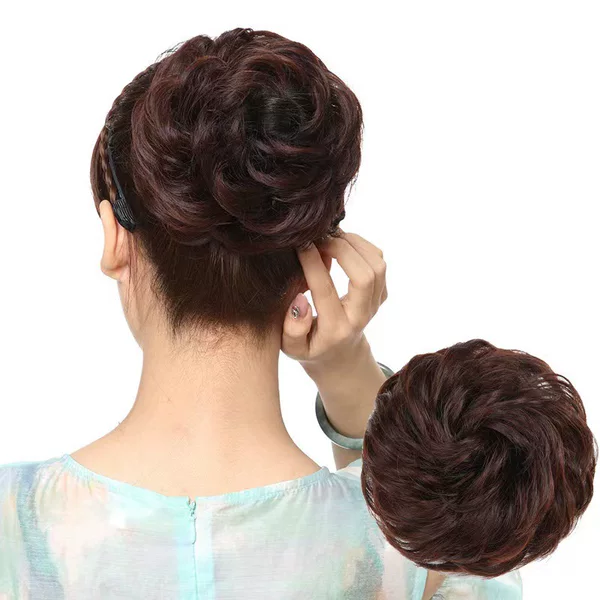 Realistic wig hair band rubber band hair bag updo Garland small balls flower buds female headdress flower fluffy curly hair Big Hair ring