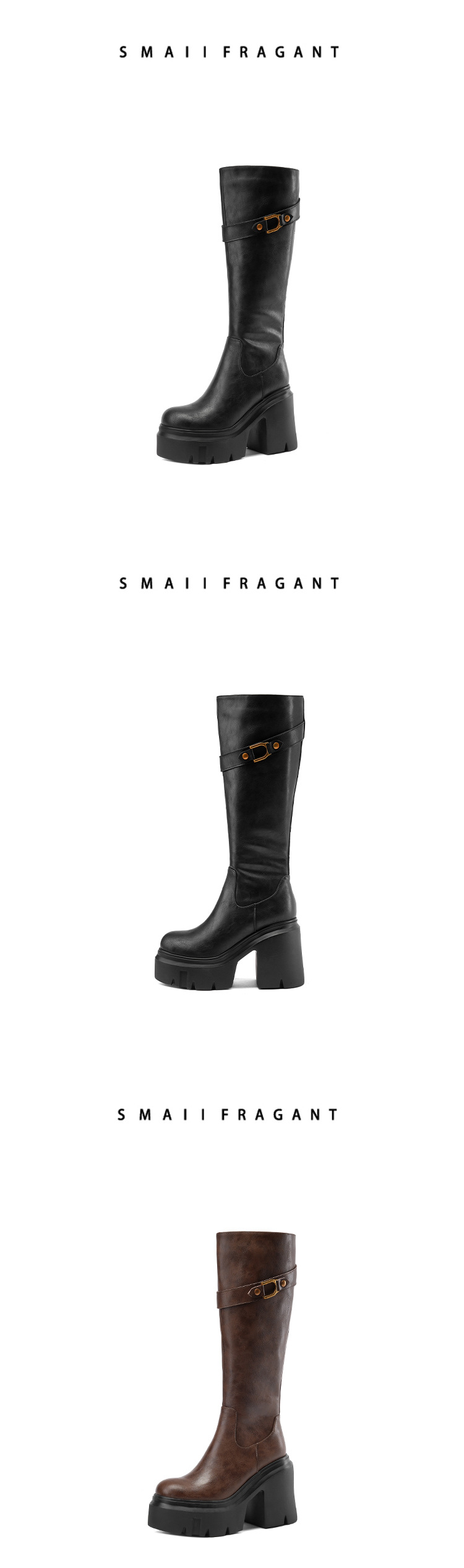 Boot nữ cổ cao ôm bắp chân khóa kéo đế dày gót cao — Lót nhung đen chi tiết 7