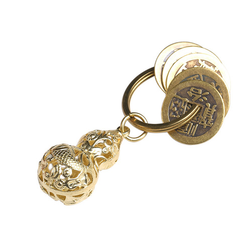 Pure Copper Five Emperors Coin Brass Gourd Keychain Jewelry Carry Copper Coin Small Pendant Small Pendant
