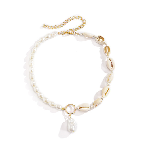 European and American cross-border jewelry, summer creative shell imitation pearl necklace for women, simple special-shaped versatile pendant necklace