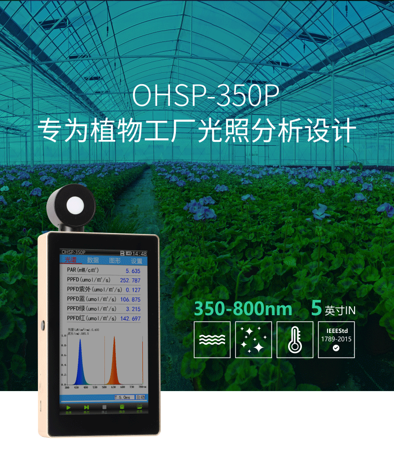 OHSP350P植物LED灯全光谱分析仪生长灯PPFD/PAR波长照度检测仪