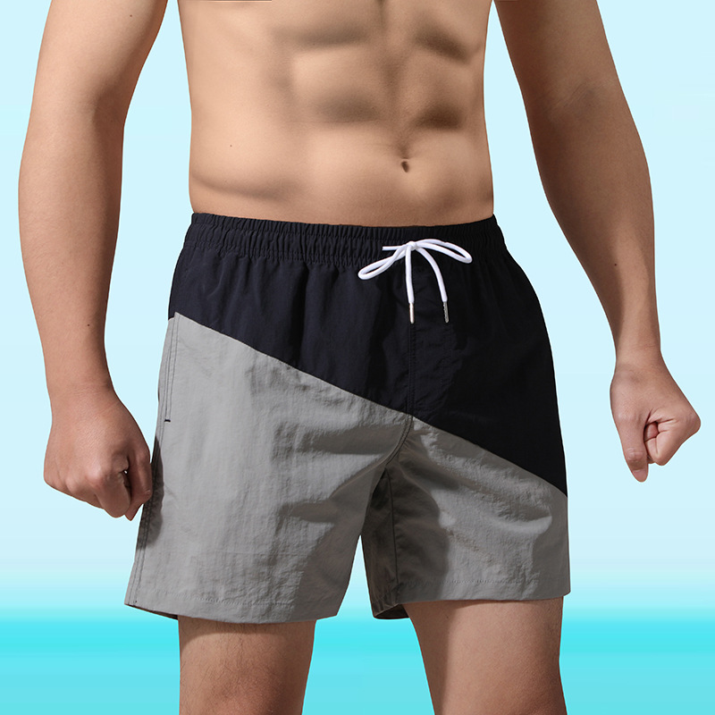 Hombres 2025 pantalones cortos deportivos delgados de verano para hombres, pantalones de playa de color combinado, pantalones casuales largos de cinco puntos