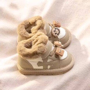 2023 new winter boys' shoes fleece-lined baby girls' shoes baby toddler shoes warm soft bottom cotton shoes snow boots