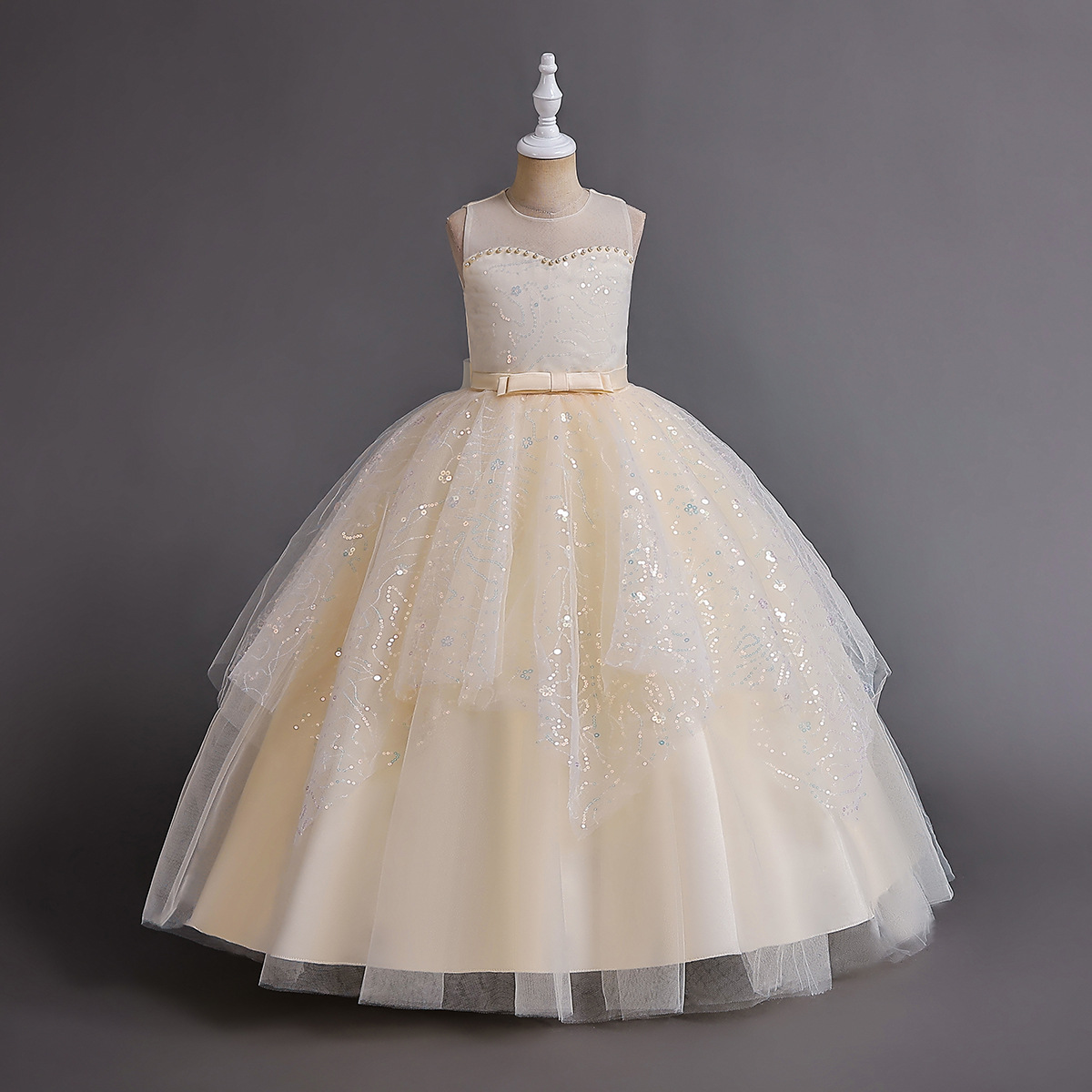 Robe d'été longue en dentelle à fleurs pour filles, tenue de princesse en maille pour enfants du milieu_voghion.com