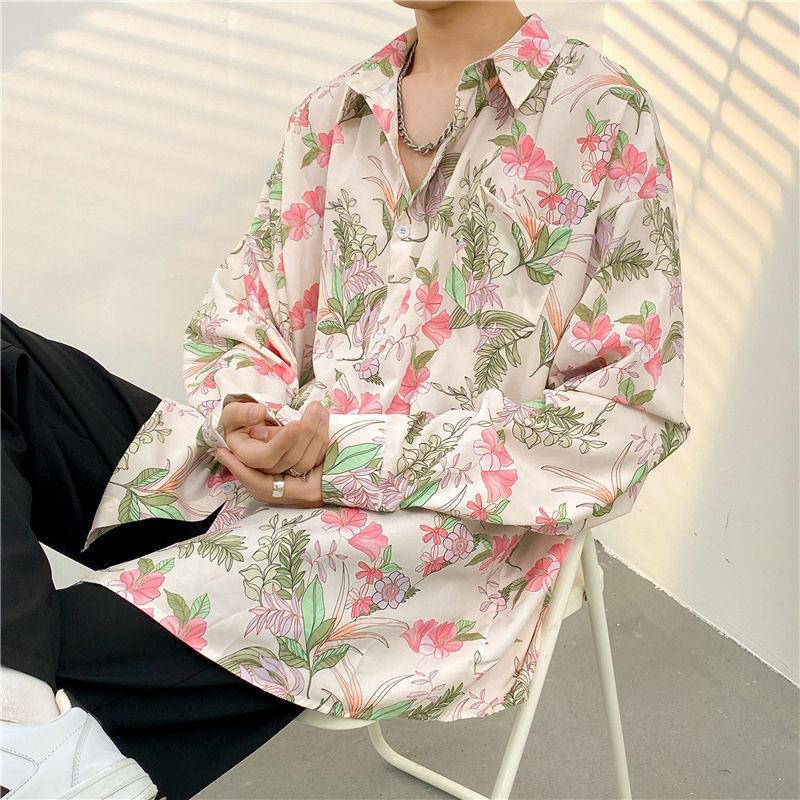 花シャツ男oversize外着格好いい春秋モデル2022新型ファッション学生青少年カップルシャツ
