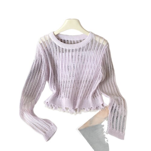 Summer and Autumn New Arrival Design Short Sleeve Sun Protection Air Conditioning Top Casual Gray Lace Embroidery Fringe Knit Cardigan Women