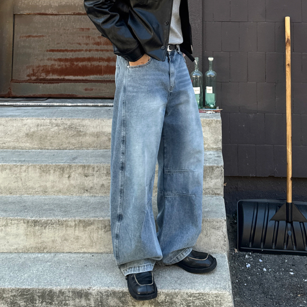 Men's Distressed Washed Jeans Loose Wide Leg Straight Leg Korean Style Casual Commuter Pants for Spring And Autumn_mkmklike.com