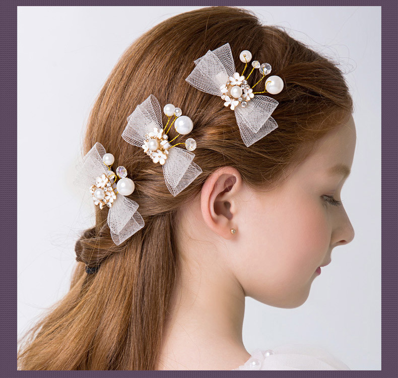 Fashion Bow Knot Alloy Mesh Artificial Pearls Hair Clip 3 Pieces2