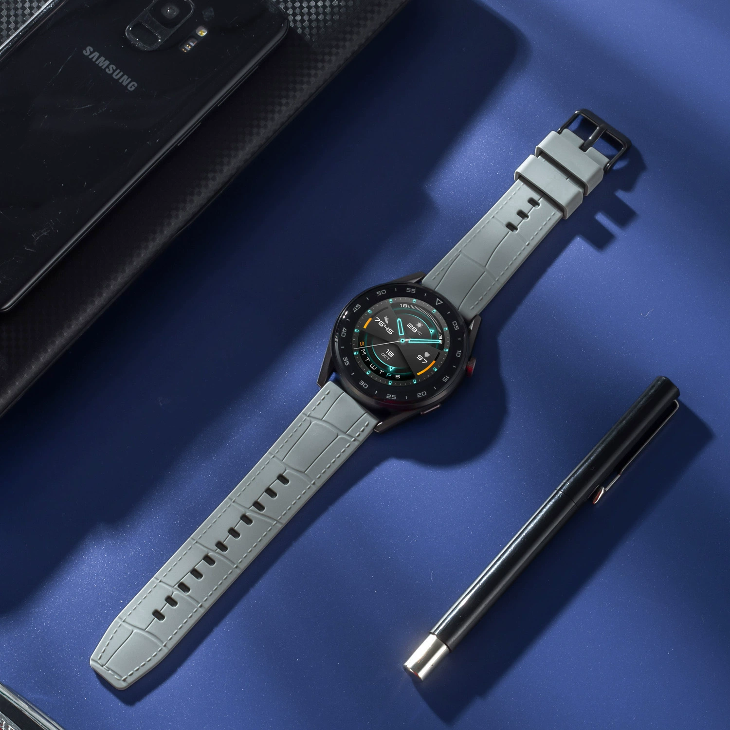 Ремешок для часов Huawei, Samsung из силикона, 20 мм, 22 мм, с тиснением под крокодила