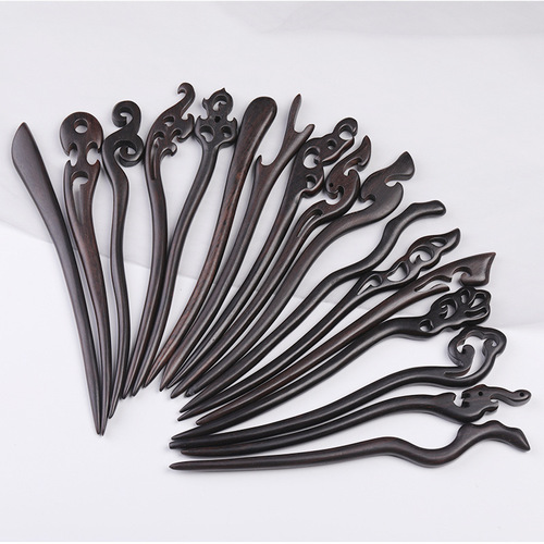 Black ebony luxurious treasure hairpin, vintage-style hair accessory, minimalist modern design, Hanfu headdress, traditional costume wooden hairpin, Qipao accent piece