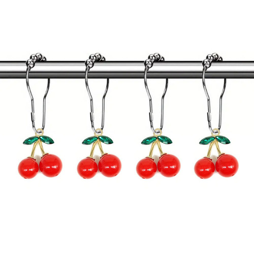 European and American Cross-Border Red Large Cherry Bath Curtain Ring Hooks | Rust-Resistant Bathroom Decorative Bath Curtain Rods with Ball Bearings | Bath Curtain Hook Accessories